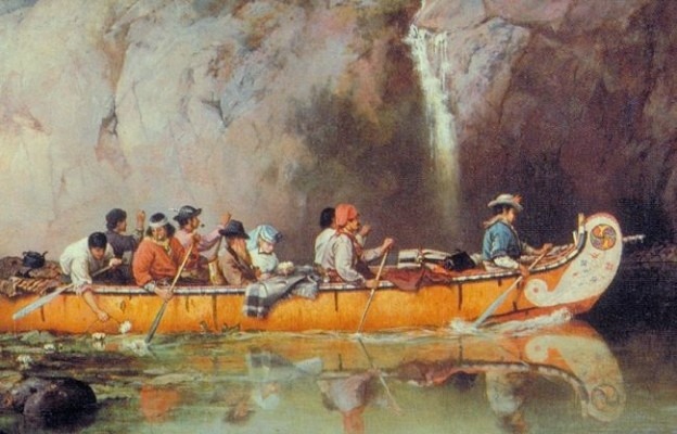 Metis men are paddling in the river